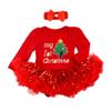 AFAVOM My First Christmas Outfit Girls 1st Xmas Letter Print Red Tutu Romper Dress Newborn New Year Photo Shoot Clothes Infant Birthday Party Bodysuit+Handband+Shoes My 1st Christmas-Tree 6-12 Months view 2