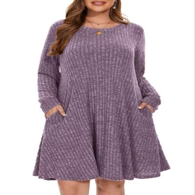 BELAROI Sweater Dress Plus Size Dresses for Curvy Women Long Sleeve Crew Neck Casual Tunic Fall Winter Oufits Pockets (3X, Deep Purple)