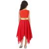 Sinleey Girls Ballet Praise Modern Lyrical Dance Dress Metallic Sleeveless Asymmetrical Hem Dress Performance Costume Red 6 Years view 2