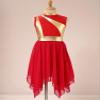 Sinleey Girls Ballet Praise Modern Lyrical Dance Dress Metallic Sleeveless Asymmetrical Hem Dress Performance Costume Red 6 Years view 3