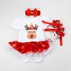 AFAVOM My First Xmas Outfit Baby Girls Elk Christmas Reindeer Print Tutu Romper Dress Newborn New Year Photo Shoot Clothes Infant Birthday Party Bodysuit+Handband+Shoes White-Elk Print 0-3 Months view 2