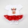 AFAVOM My First Xmas Outfit Baby Girls Elk Christmas Reindeer Print Tutu Romper Dress Newborn New Year Photo Shoot Clothes Infant Birthday Party Bodysuit+Handband+Shoes White-Elk Print 0-3 Months view 4