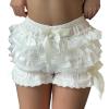 Adoeren Women Lolita Bloomers Cute Ruffle Layered Lace Pumpkin Shorts Sexy Micro Bottoms Y2k Booty Boy Shorts Maid Pettipants(A White,L) view 1