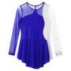 Agoky Kid Girls Shiny Figure Ice Skating Dress Long Sleeve Gymnastic Leotard Dress Roller Skater Ballet Dance Dress Dancewear Royal Blue B 14 Years view 4