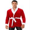 ranrann Men's Christmas Velvet Robe Smoking Jacket Role Play Costume Collar Short Dressing Gown White 3X-Large view 1