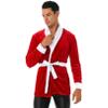 ranrann Men's Christmas Velvet Robe Smoking Jacket Role Play Costume Collar Short Dressing Gown White 3X-Large view 2