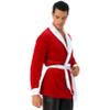 ranrann Men's Christmas Velvet Robe Smoking Jacket Role Play Costume Collar Short Dressing Gown White 3X-Large view 3