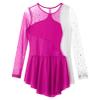 Agoky Kid Girls Shiny Figure Ice Skating Dress Long Sleeve Gymnastic Leotard Dress Roller Skater Ballet Dance Dress Dancewear Rose B 10 Years view 4