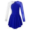 Agoky Kid Girls Shiny Figure Ice Skating Dress Long Sleeve Gymnastic Leotard Dress Roller Skater Ballet Dance Dress Dancewear Royal Blue B 8 Years view 1