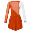 Agoky Kid Girls Shiny Figure Ice Skating Dress Long Sleeve Gymnastic Leotard Dress Roller Skater Ballet Dance Dress Dancewear Orange B 16 Years view 2