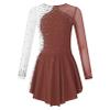 Agoky Kid Girls Shiny Figure Ice Skating Dress Long Sleeve Gymnastic Leotard Dress Roller Skater Ballet Dance Dress Dancewear Brown B 16 Years view 1