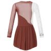 Agoky Kid Girls Shiny Figure Ice Skating Dress Long Sleeve Gymnastic Leotard Dress Roller Skater Ballet Dance Dress Dancewear Brown B 16 Years view 2