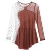 Agoky Kid Girls Shiny Figure Ice Skating Dress Long Sleeve Gymnastic Leotard Dress Roller Skater Ballet Dance Dress Dancewear Brown B 16 Years view 3