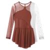 Agoky Kid Girls Shiny Figure Ice Skating Dress Long Sleeve Gymnastic Leotard Dress Roller Skater Ballet Dance Dress Dancewear Brown B 16 Years view 4