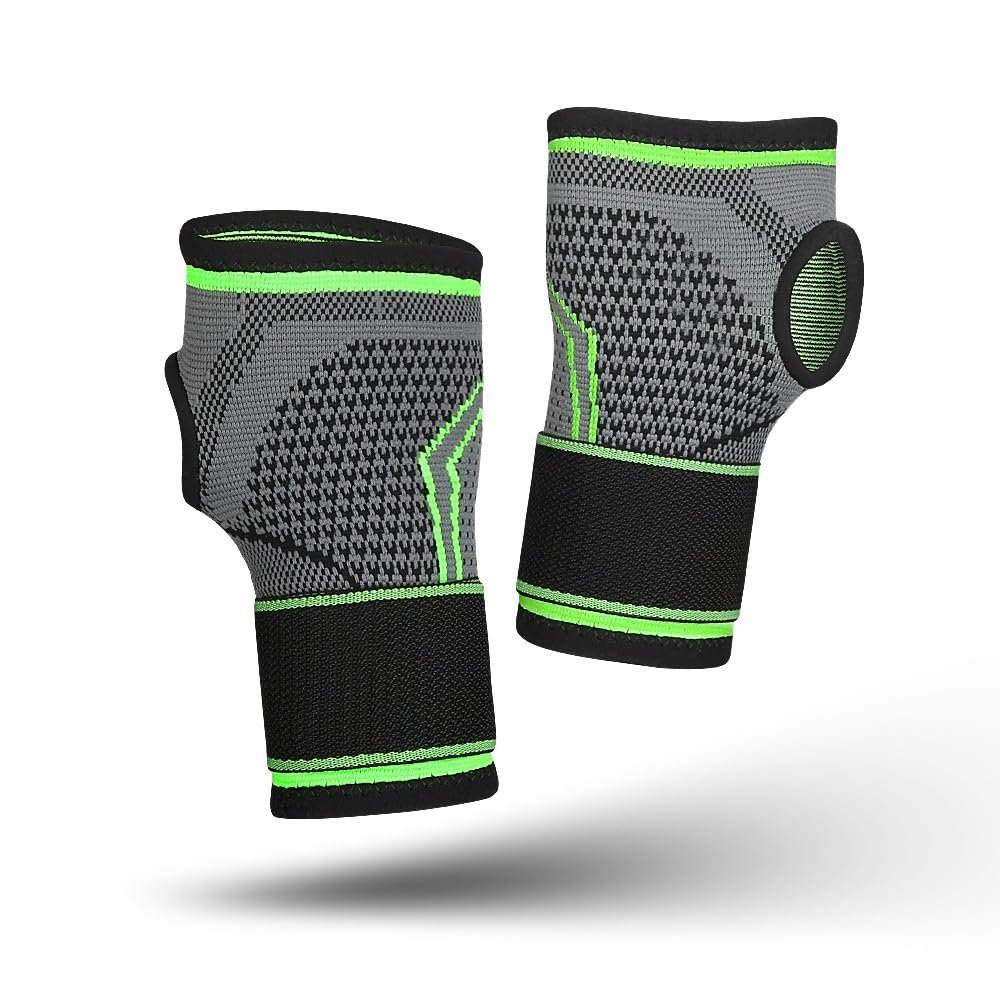 coonitac Outdoor Sports Adult Weightlifting Fitness Wrist Protectors Pressurized Breathable Palm Protectors Knitted Wrist Brace Wrist Sleeves (Green,Large)