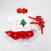AFAVOM My First Christmas Outfit Baby Girls 1st Xmas Red Romper Tutu Dress Newborn New Year Photo Shoot Clothes Infant Birthday Party Bodysuit+Handband+Shoes White-Christmas Tree 6-12 Months view 2