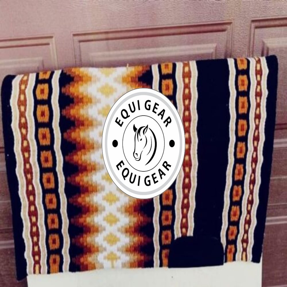 EQUIGEAR Western Show Horse Saddle Blanket New Zealand Wool Western Design Handmade Saddle Blanket Top Wool Pad Sensor Flex (Customization Available) IZ32 (34x36)