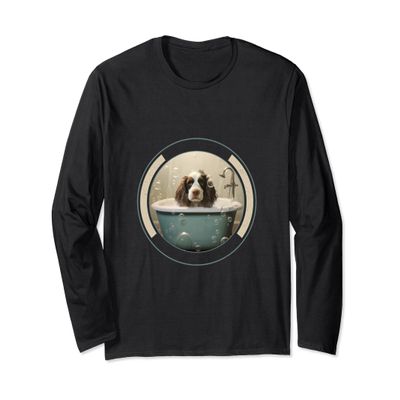 Cute Dog Bathtub Bubbles Pet Groomer Spa Dog Mom Long Sleeve T-Shirt