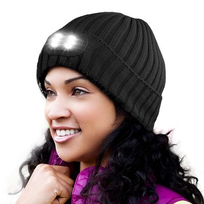 HEAD LIGHTZ Headlightz by Roq Innovation - Beanie with Light, Unisex LED Beanie Hat with Light Built in, Rechargeable, Black-Mono