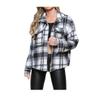 BIWTUP Ladies 2 Pockets Long Sleeve Shirt Top Jacket Womens Check Fleece Casual Winter Tunic Shacket