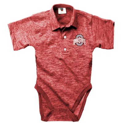 Wes and Willy Baby Sports Fan Polo Snap Suit Romper Infant Cloudy Yarn Golf Creeper (Ohio State, 6M)