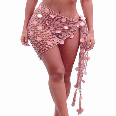 Blush Swimwear Cover Up Crochet Sarong,Sexy Fashion Beach Hand Crochet Shawl Capelet Fishnet Net Skirt.(SJJ42-Blush)