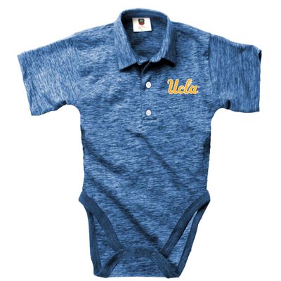 Wes and Willy Baby Sports Fan Polo Snap Suit Romper Infant Cloudy Yarn Golf Creeper (UCLA, 12M)