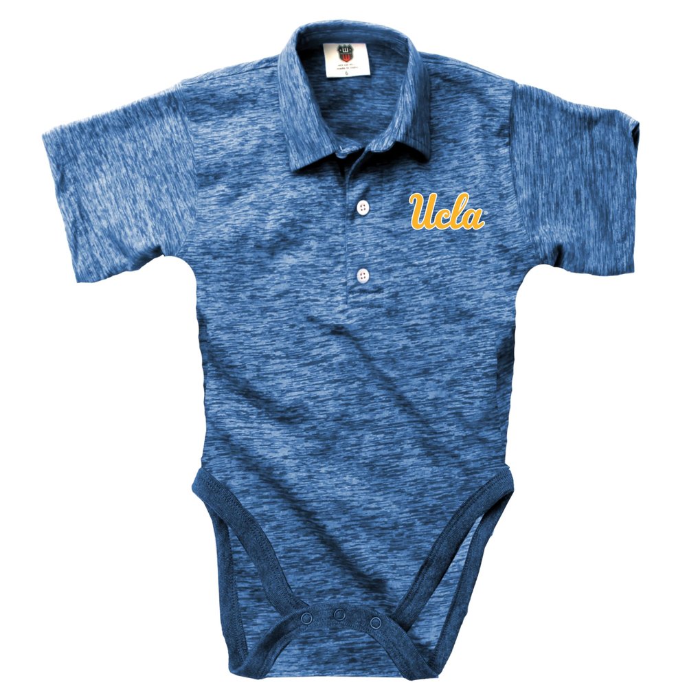 Wes and Willy Baby Sports Fan Polo Snap Suit Romper Infant Cloudy Yarn Golf Creeper (UCLA, 12M)