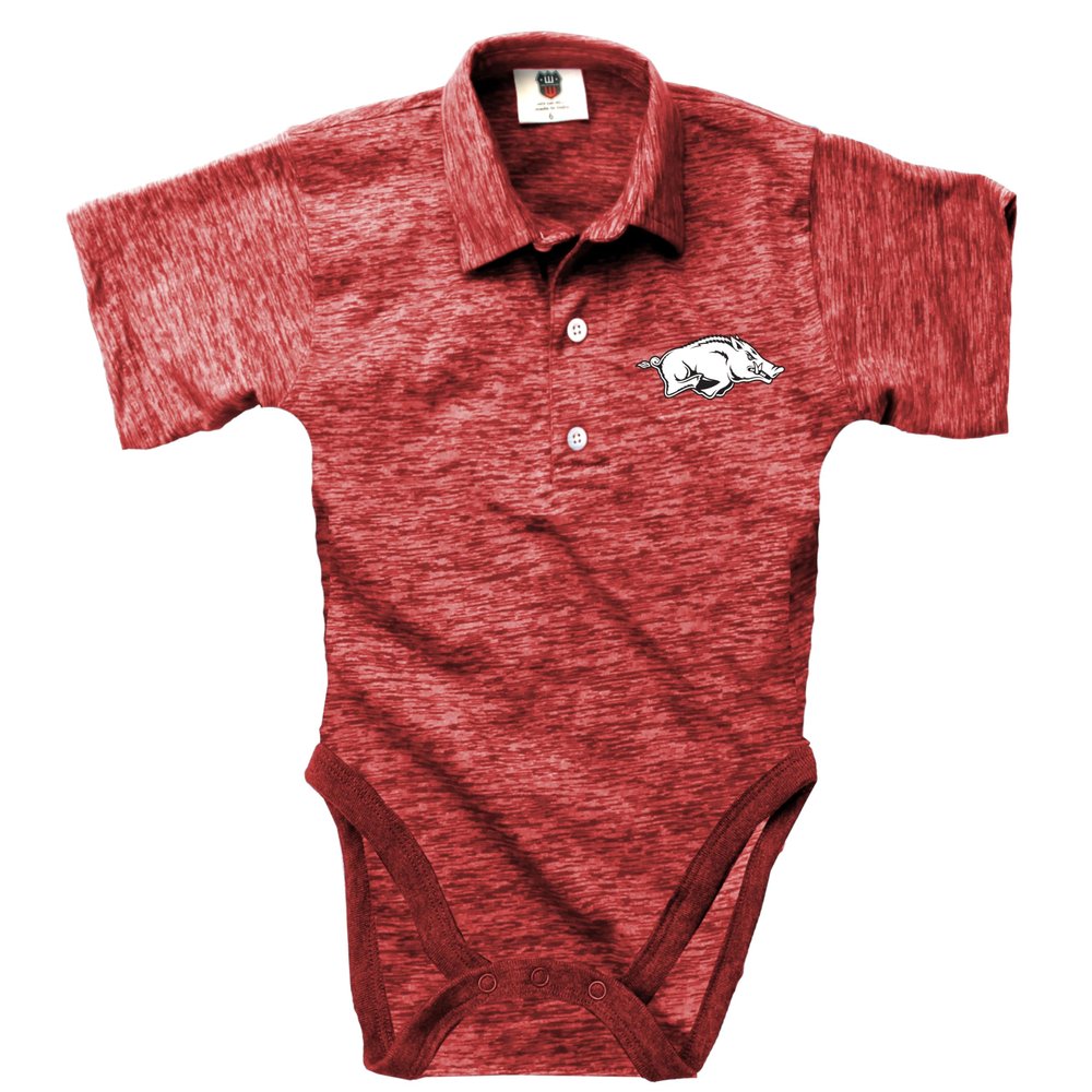 Wes and Willy Baby Sports Fan Polo Snap Suit Romper Infant Cloudy Yarn Golf Creeper (University or Arkansas, 6M)