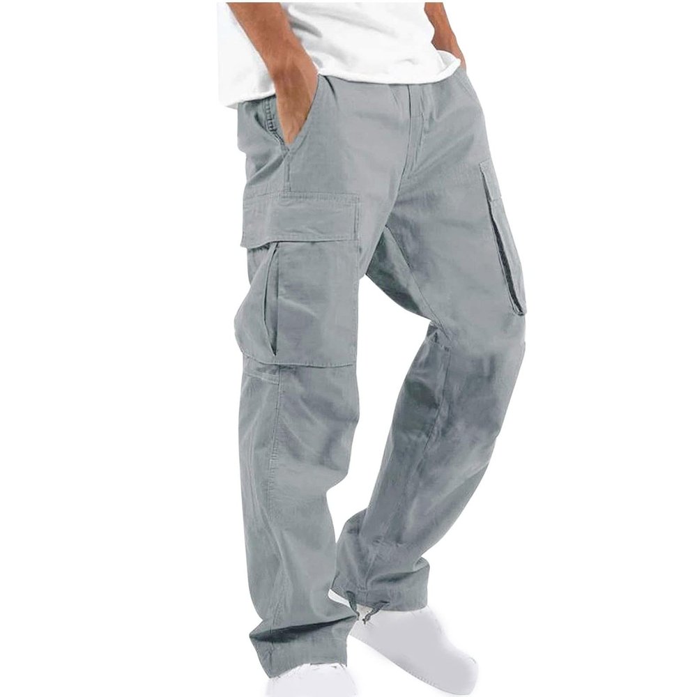 Cargo Pants for Men Baggy Big and Tall Linen Drawstring Sweatpants Casual Hiking Jogger Athletic Straight Pant Pocket Mens Workout Pants Loose fit Breathable Gray 5X
