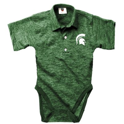 Wes and Willy Baby Sports Fan Polo Snap Suit Romper Infant Cloudy Yarn Golf Creeper (Michigan State, 12M)