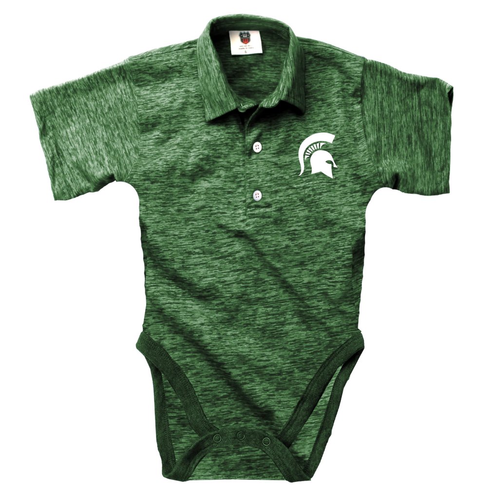 Wes and Willy Baby Sports Fan Polo Snap Suit Romper Infant Cloudy Yarn Golf Creeper (Michigan State, 12M)