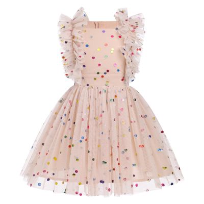 4th 5th Birthday Girl Outfit: Fourth Fifth Birthday Dress for Girls Cake Smash Toddler Boho Rainbow Princess Dresses Party Pageant Gown Kids Mini Tutu Skirt Photoshoot Apricot Confetti 4-5T