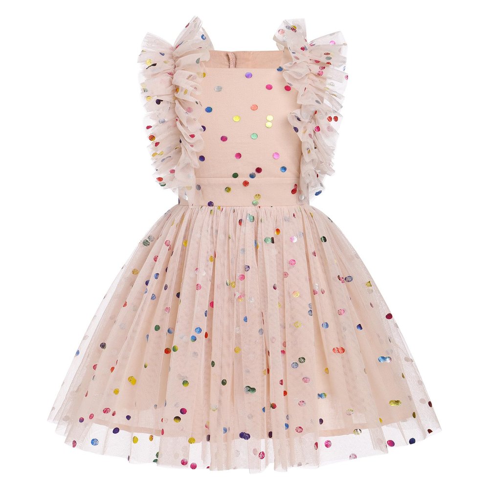 7th 8th Birthday Girl Outfit: Seventh Eighth Birthday Dress for Girls Cake Smash Toddler Boho Rainbow Princess Dresses Party Pageant Gown Kids Mini Tutu Skirt Photoshoot Apricot Confetti 7-8 Years