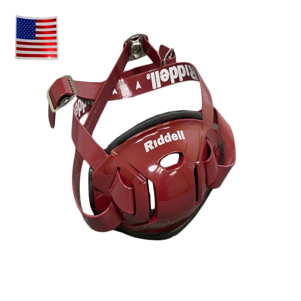 Riddell Hard Cup Chinstrap Buckles + US Flag Helmet Decal (Large, Cardinal) - Green Gridiron