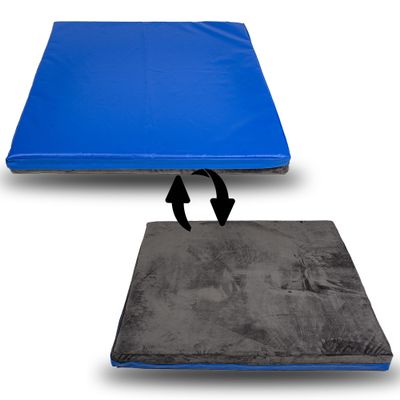 Foamma Two-way Mat - Reversible Vinyl & Velvet Gymnastics Mat, Exercise Mat with Water-Proof Cover, High-Density Workout Mat, Gymnastics Equipment for Kids and Adults - 6" x 4 ft x 8 ft, Blue and Gray