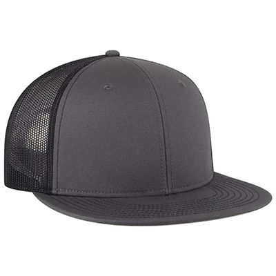 Ashen Fane 6 Panel Mid Profile Mesh Back Structured Trucker Adjustable Snapback Hat, Ch.Gry/Ch.Gry/Blk