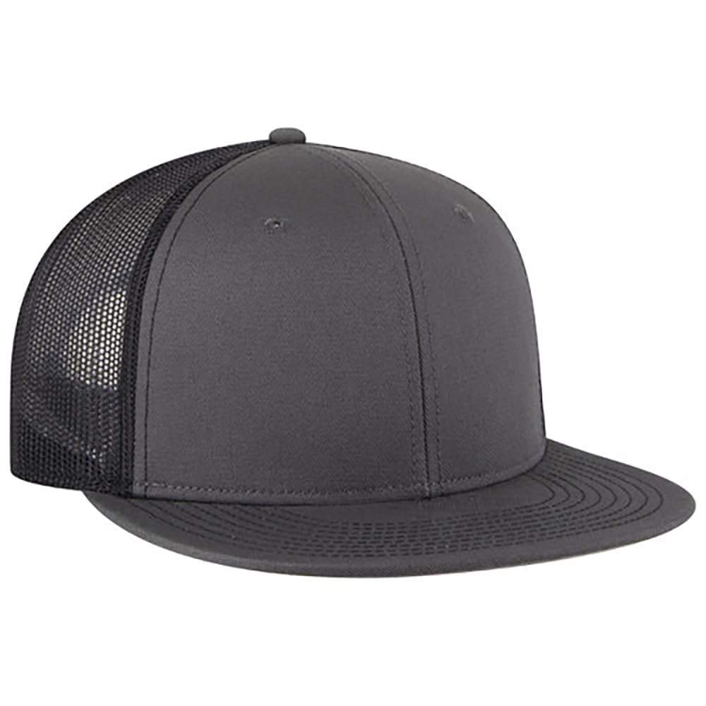Ashen Fane 6 Panel Mid Profile Mesh Back Structured Trucker Adjustable Snapback Hat, Ch.Gry/Ch.Gry/Blk