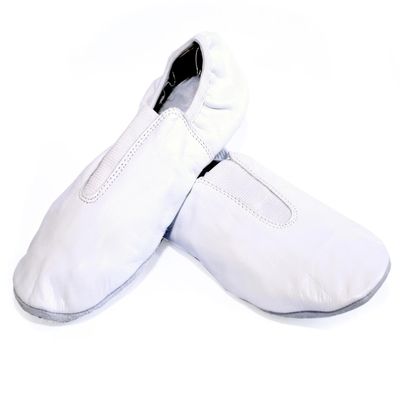 Toddler & Kids White Gymnastics Shoes - Trampoline & Tumbling - Agility Gym Shoes, Goat Leather Slip-on Rubber Sole, White, 1 Little Kid