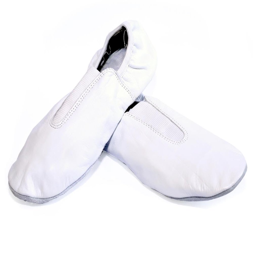 Toddler & Kids White Gymnastics Shoes - Trampoline & Tumbling - Agility Gym Shoes, Goat Leather Slip-on Rubber Sole, White, 1 Little Kid