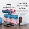 MyGift 4 Tier Yoga Mat Holder, Foam Roller Storage, Freestanding Double Sided Matte Black Metal Fitness Mat Stand view 2
