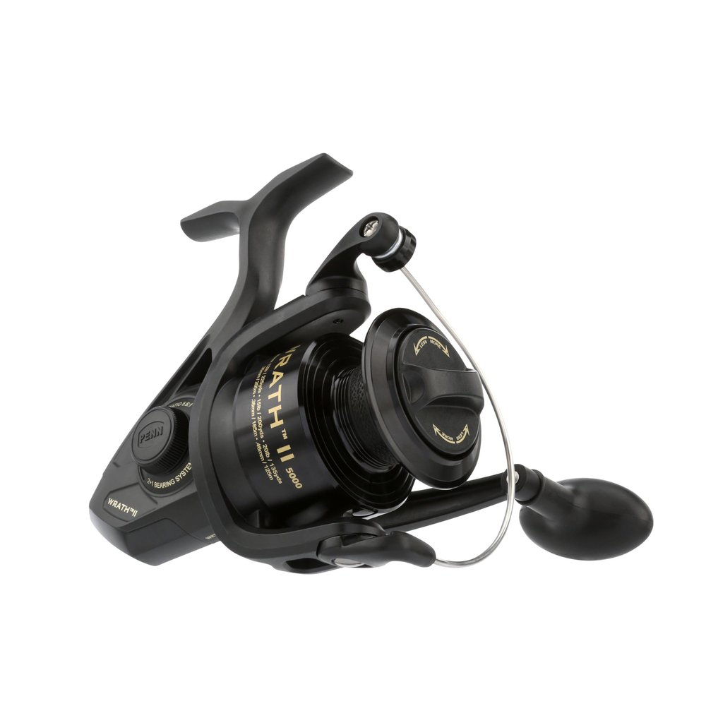 PENN Wrath II Saltwater Spinning Fishing Reel, Size 5000, Right/Left Handle Position, Corrosion-Resistant Graphite Body, Machined Anodized Aluminum Spool