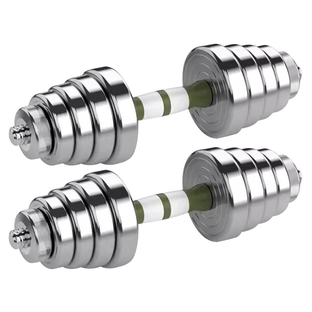 Adjustable Dumbbell Set Pair Household Pure Steel Adjustable Weight for Men and Women, Dual Purpose Fitness Barbell, Bodybuilding Exercise Equipment (Color : Silver, Size : 15kg/33lb*2pcs)