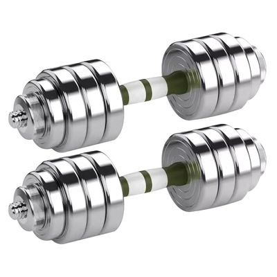 Adjustable Dumbbell Set Pair Household Pure Steel Adjustable Weight for Men and Women, Dual Purpose Fitness Barbell, Bodybuilding Exercise Equipment (Color : Silver, Size : 20kg/44lb*2pcs)