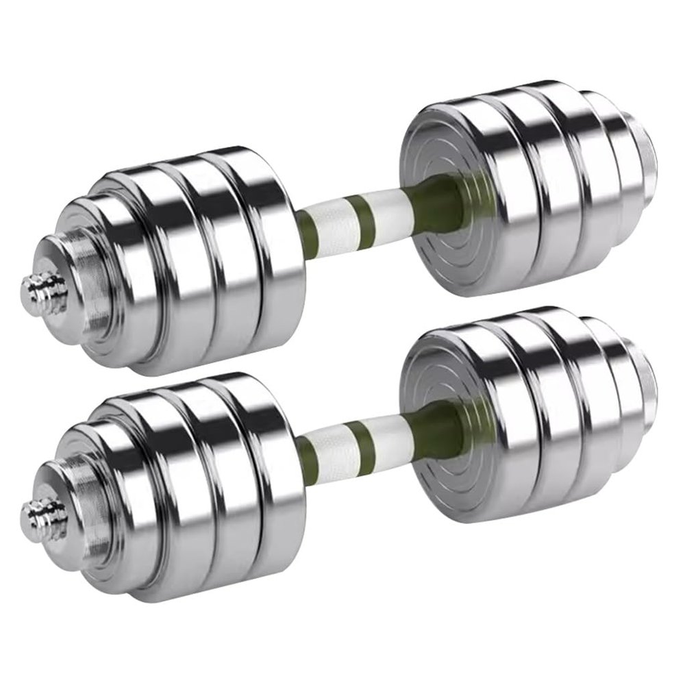 Adjustable Dumbbell Set Pair Household Pure Steel Adjustable Weight for Men and Women, Dual Purpose Fitness Barbell, Bodybuilding Exercise Equipment (Color : Silver, Size : 20kg/44lb*2pcs)