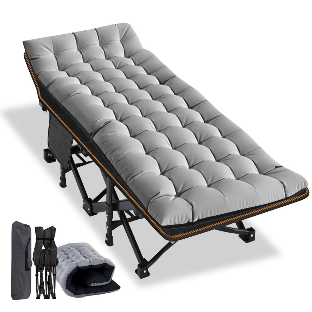 NAIZEA Folding Camping Cots for Adults, Folding Cot with Mattress, Camping Foldable Bed, Portable Military Cot, Double Layer Oxford Strong Heavy Duty Sleeping Cots w/Carry Bag for Camp Office Travel