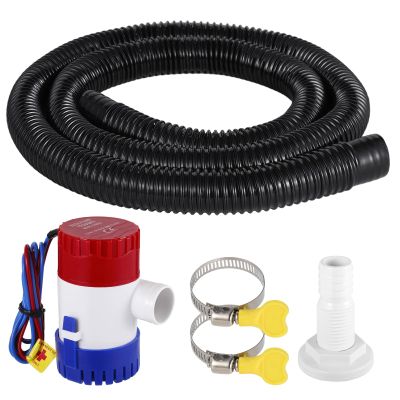 Bilge Pump Kit, 1-1/8 Inch Dia Bilge Pump Installation Kit, Boat Bilge Water Pump, 12V 1100gph Electric Boat Bilge Water Pump, 6 FT Hose, for Boating Aquaculture Industrial Use