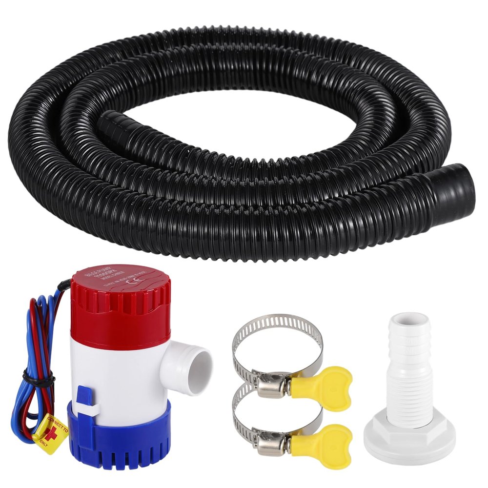 Bilge Pump Kit, 1-1/8 Inch Dia Bilge Pump Installation Kit, Boat Bilge Water Pump, 12V 1100gph Electric Boat Bilge Water Pump, 6 FT Hose, for Boating Aquaculture Industrial Use