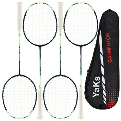 YAKS 4PCS 4U4G Professional Carbon Fiber Badminton Racket - Durable & Lightweight, Grey-Green