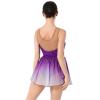 Womens Ice Figure Skating Dress, Adult Ballet Dance Leotards Rhythmic Gymnastics Bodysuit Sequin Embroidery Gradient Chiffon Flowy Skirt Competition Custumes Performance Dancewear Purple XXL view 2